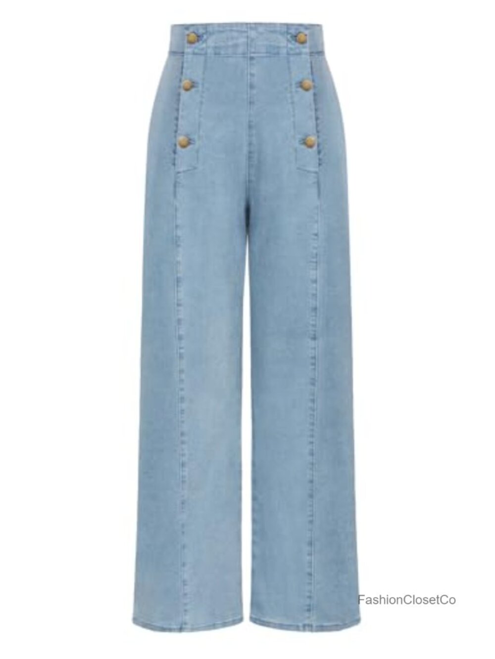 Vintage High Waisted Wide Leg Button Sailor Jeans